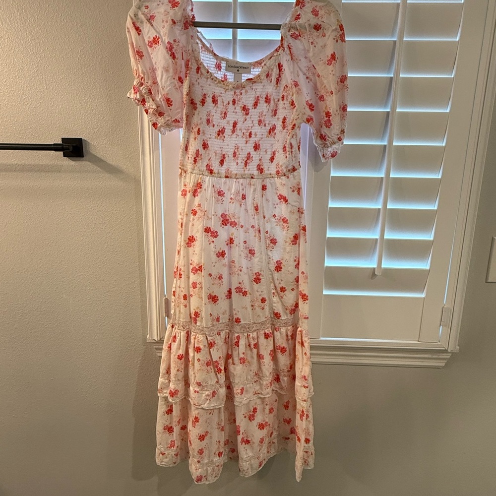 LoveShackFancy/Target Cream and Orange Ruffled Midi Sundress